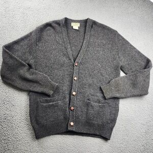 Vintage LL Bean Cardigan Sweater Mens Large Gray Knit Wool Fisherman Grandpa